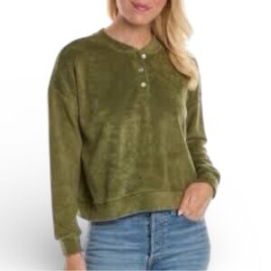 Donni Terry Henley Medium Basil NWT Oversized Lounge Pullover Minimalist
